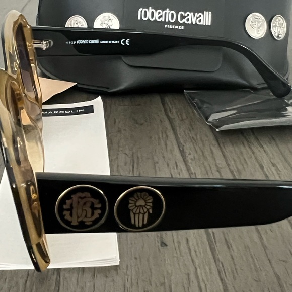 Roberto Cavalli Sunglasses Women's Black-Gold/Silver Mirror Lens 54mm - Picture 3 of 9